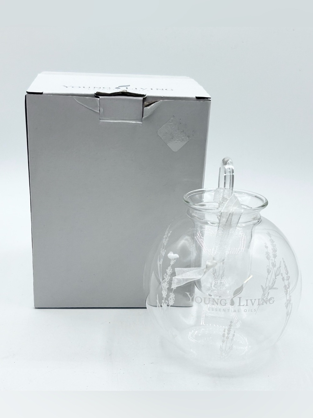 Young Living Glass Diffuser Essential Oil Hanging Bulb Ornament 4" Clear Floral